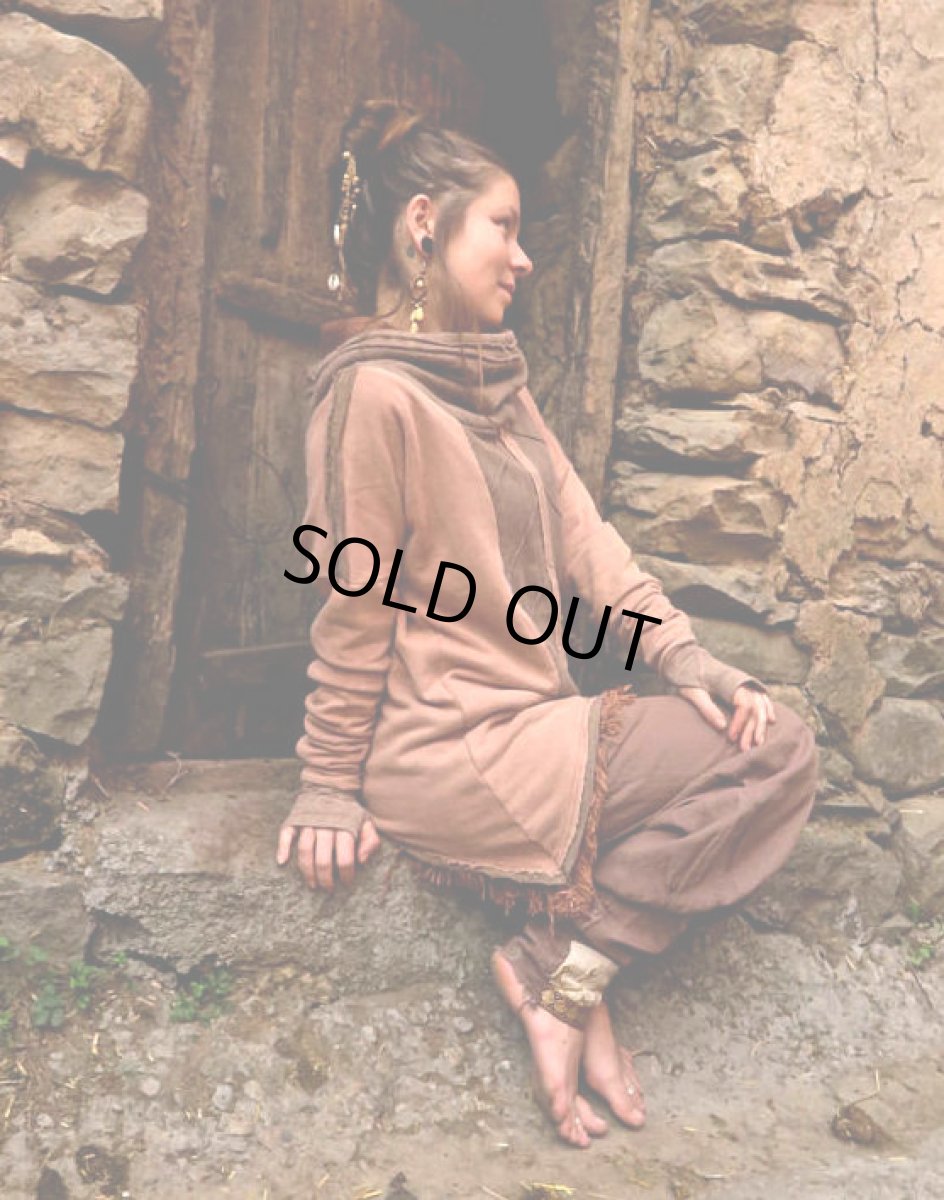 画像2: 再入荷★ハンドメイド♪地球に優しい草木染め（白檀染め）オーガニックヘンプコットンフリース フーディー/パーカー/フード付きプルオーバー/アウター＊トライバル・エスニック・ジプシー (2)