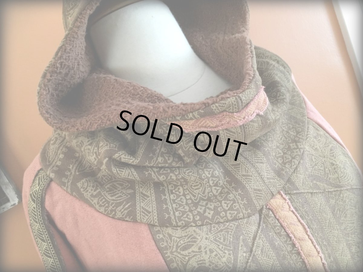 画像11: 再入荷★ハンドメイド♪地球に優しい草木染め（白檀染め）オーガニックヘンプコットンフリース フーディー/パーカー/フード付きプルオーバー/アウター＊トライバル・エスニック・ジプシー (11)