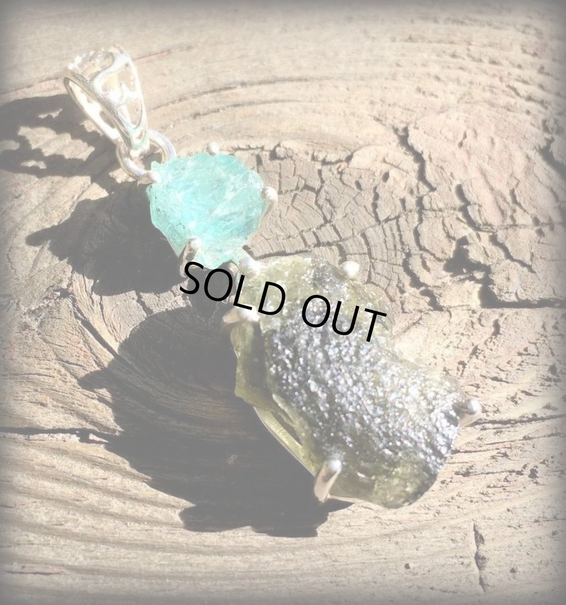 画像5: 1点物★宇宙から来たレア希少石★隕石モルダバイト原石&虹入り宝石質ネオンブルーアパタイト原石★ペンダントトップ★スターリングシルバー★シルバー925 (5)