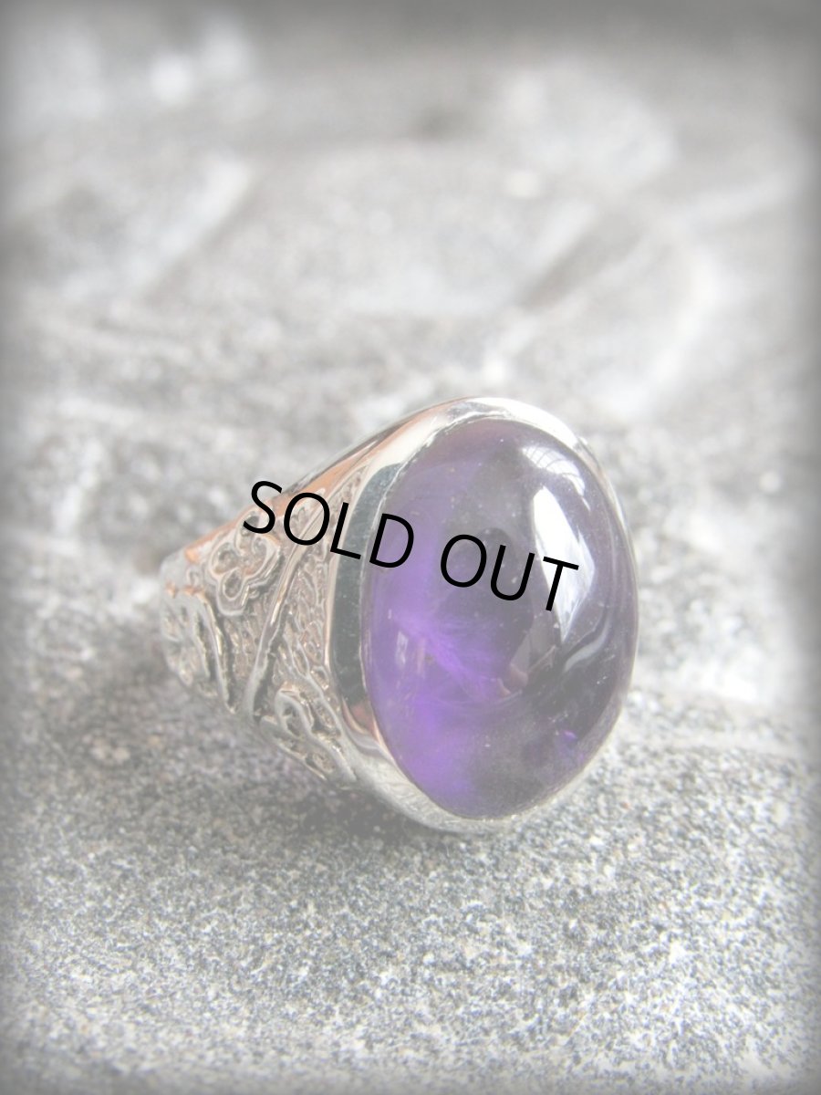 画像7: 1点物 大ぶり上質アメジスト リング／指輪ビンテージ　アンティーク　デザイン ★14号★オーバルカボション　スターリングシルバー★シルバー925 (7)