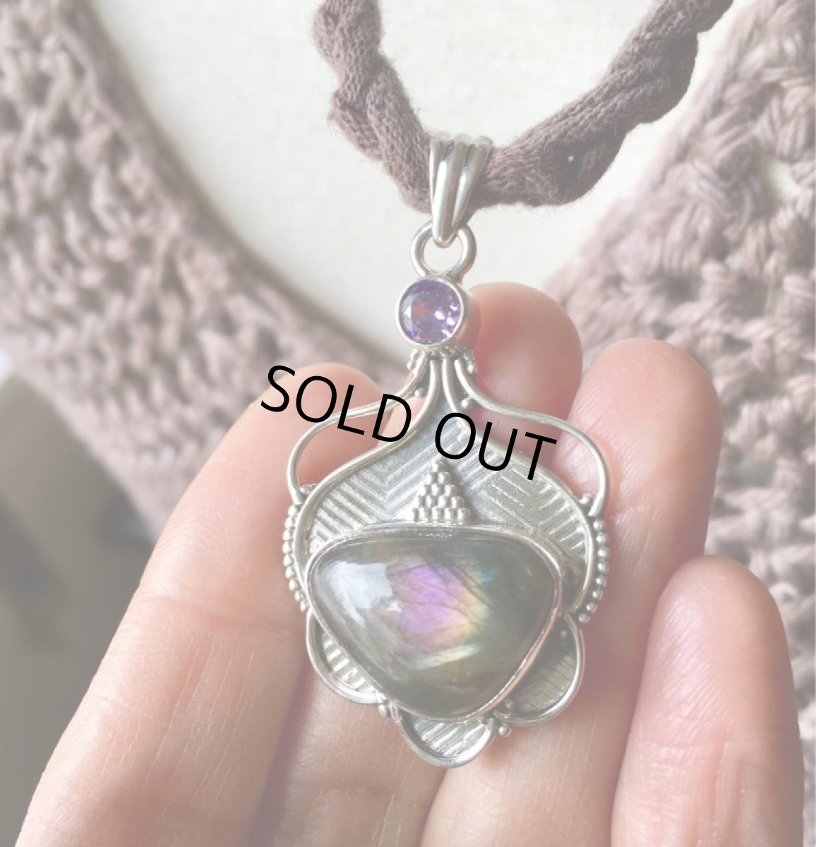 画像16: 1点物　レア希少 パープル・ピンク 高品質ラブラドライト&宝石質アメジスト ペンダントトップ★スターリングシルバー★天然石パワーストーン★エスニックデザイン (16)
