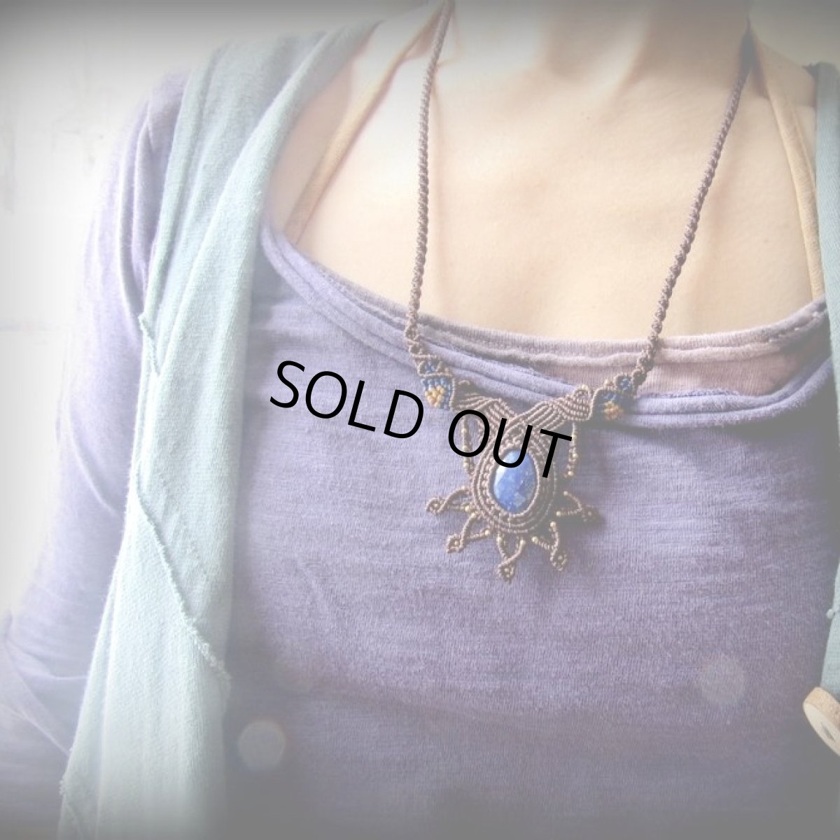 画像5: 1点物 邪気払いの石 高品質ラピスラズリ ネックレス*マクラメ編みアクセサリー*ハンドメイド*エスニック・トライバル*天然石パワーストーン (5)