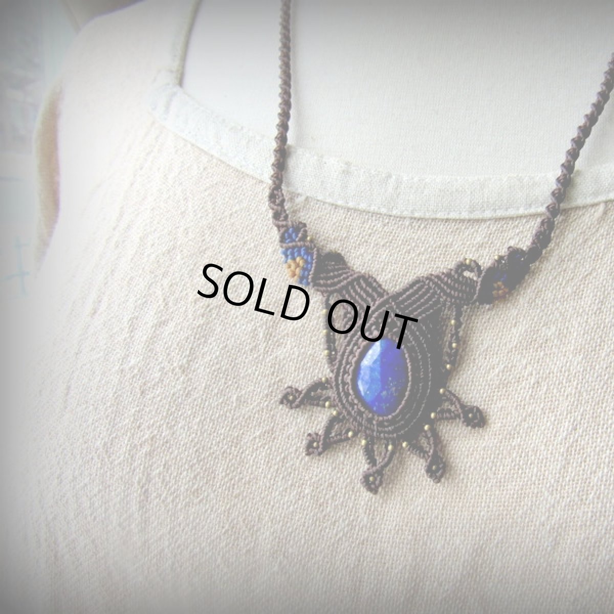 画像7: 1点物 邪気払いの石 高品質ラピスラズリ ネックレス*マクラメ編みアクセサリー*ハンドメイド*エスニック・トライバル*天然石パワーストーン (7)