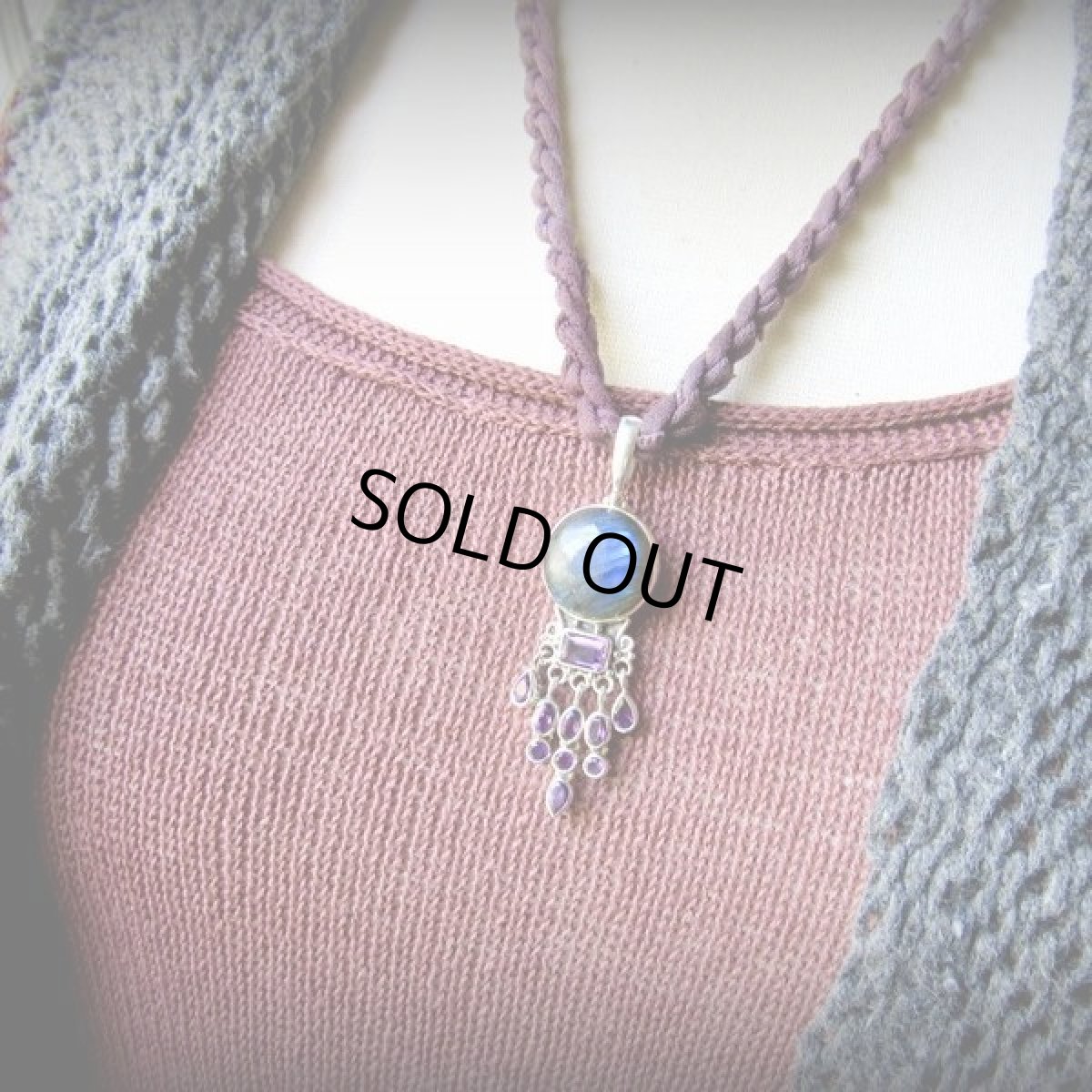 画像8: 1点物★高品質まんまる満月型ラブラドライト＆きらきらアメジスト★ペンダントトップ★スターリングシルバー (8)