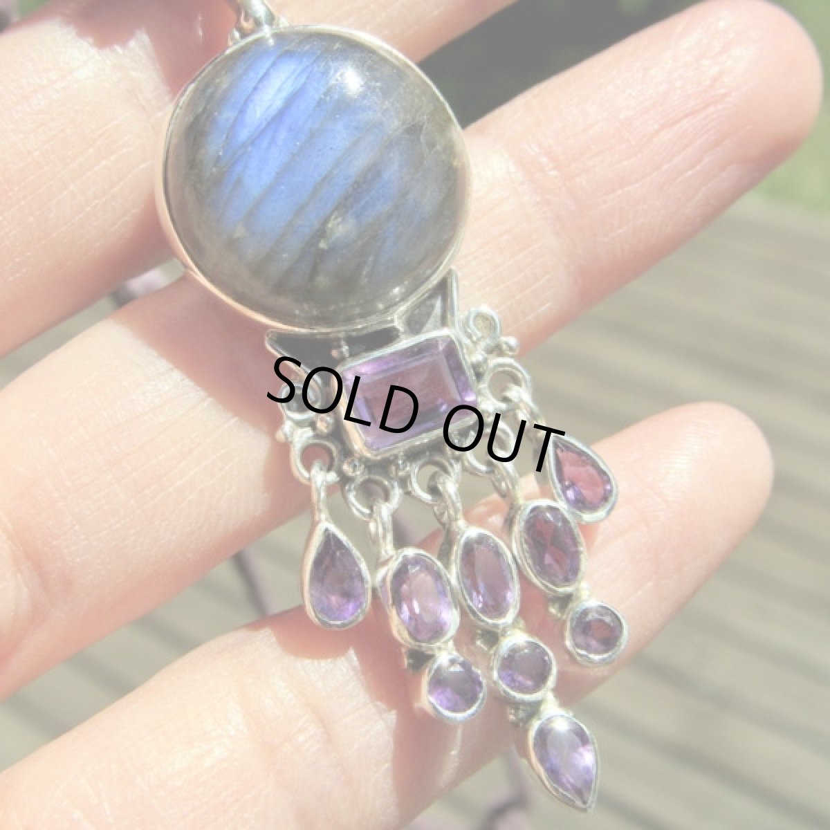 画像9: 1点物★高品質まんまる満月型ラブラドライト＆きらきらアメジスト★ペンダントトップ★スターリングシルバー (9)