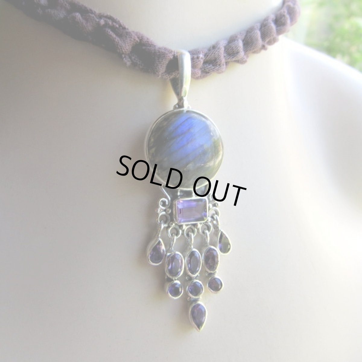 画像3: 1点物★高品質まんまる満月型ラブラドライト＆きらきらアメジスト★ペンダントトップ★スターリングシルバー (3)