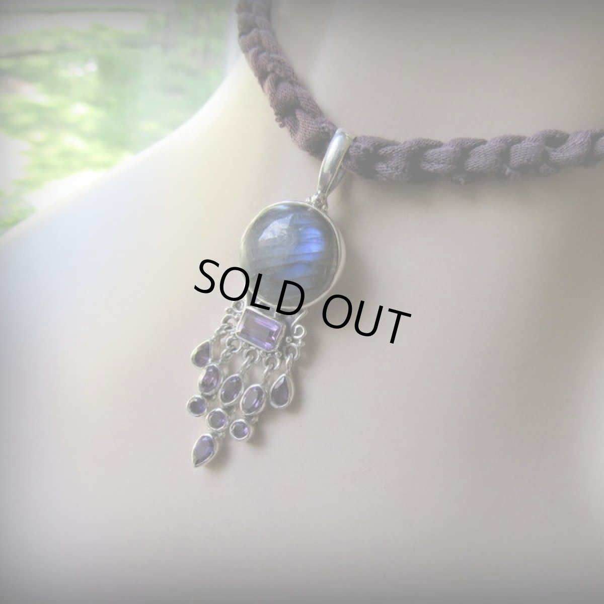 画像5: 1点物★高品質まんまる満月型ラブラドライト＆きらきらアメジスト★ペンダントトップ★スターリングシルバー (5)