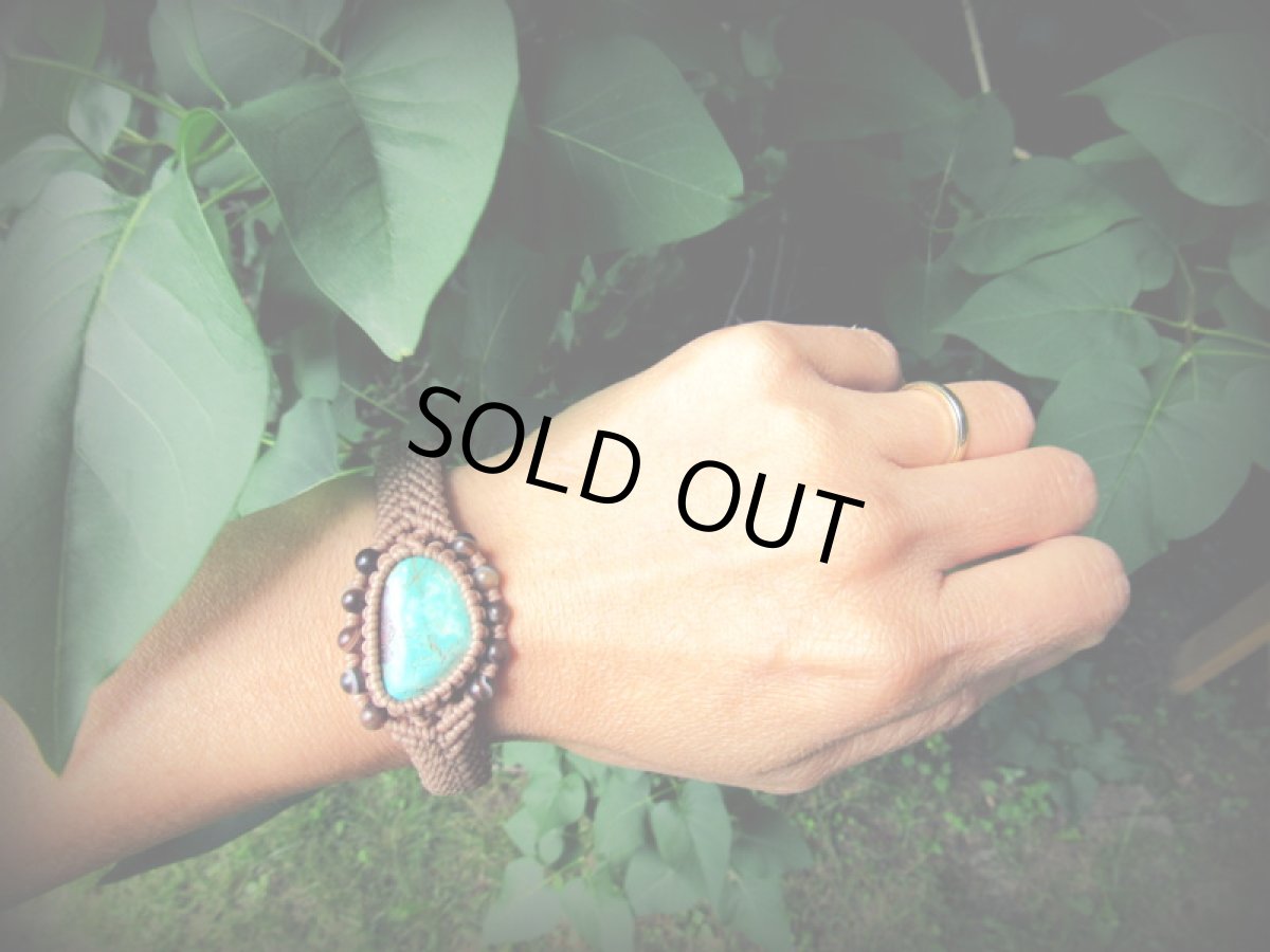 画像9: 1点物☆ターコイズ&アゲート　ブレスレット　バングル*パワーストーン天然石*マクラメ　ハンドメイド手編み (9)