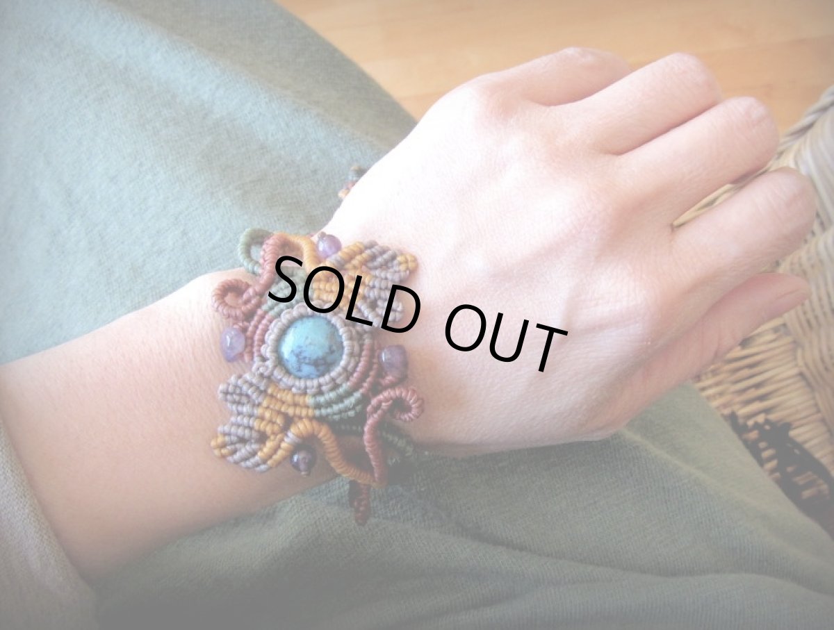 画像6: 1点もの★まんまる地球型★高品質クリソコラ天然石デザインブレスレット/バングル/クリソコーラ*マクラメ*パワーストーン (6)