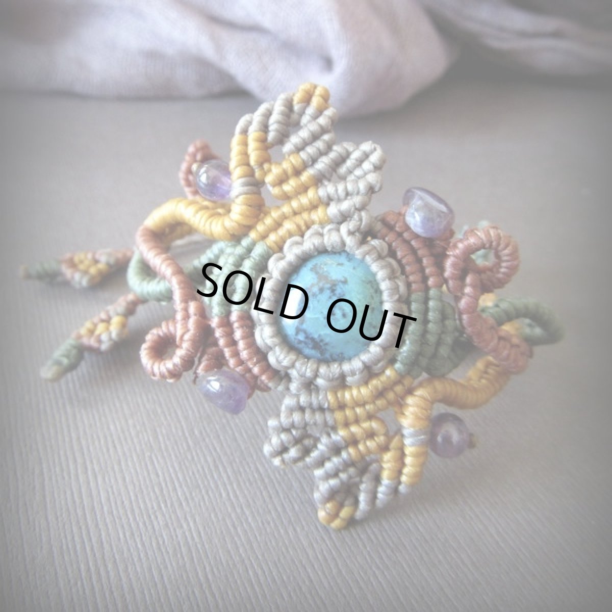 画像2: 1点もの★まんまる地球型★高品質クリソコラ天然石デザインブレスレット/バングル/クリソコーラ*マクラメ*パワーストーン (2)