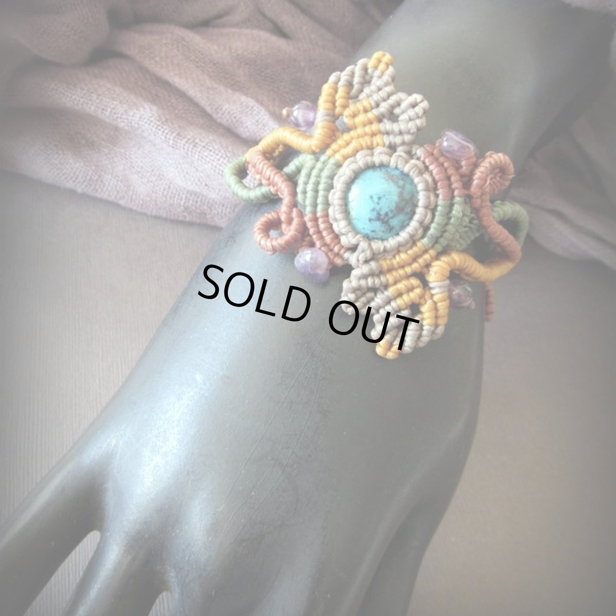 画像3: 1点もの★まんまる地球型★高品質クリソコラ天然石デザインブレスレット/バングル/クリソコーラ*マクラメ*パワーストーン (3)