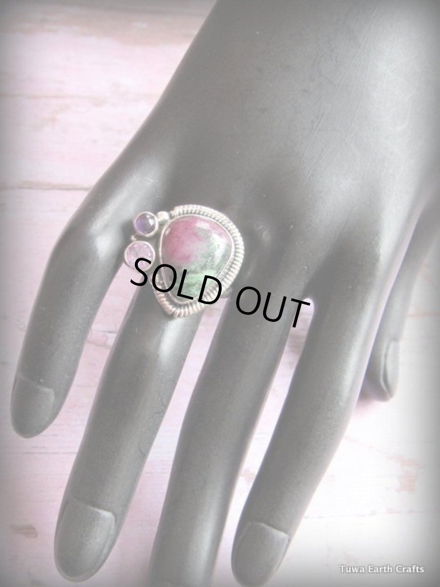 画像11: アフリカ産 ルビーインゾイサイト＆きらきらアメジスト指輪リング15号*パワーストーン＊スターリングシルバー (11)