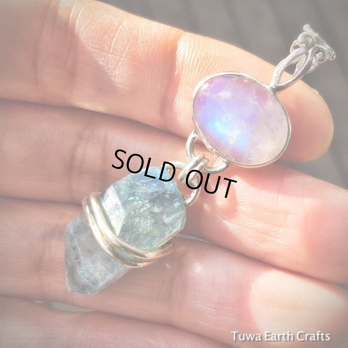 画像5: １点物　虹入り高品質アクアオーラ＋レインボームーンストーン1点物ペンダント★スターリングシルバー★ヒーリングジュエリー (5)
