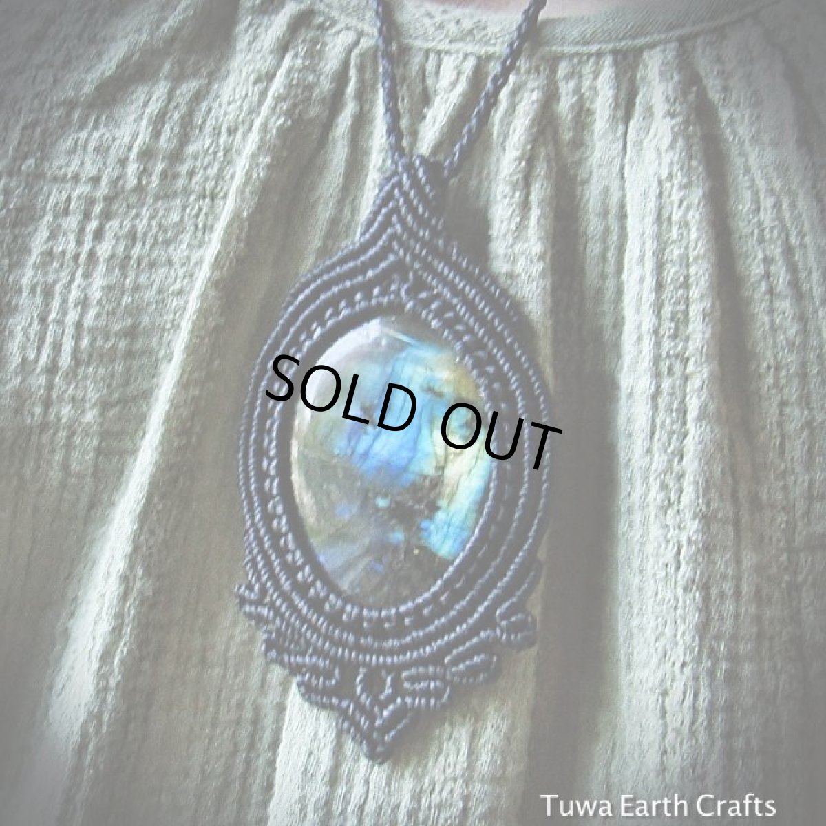 画像7: 1点物☆オーロラ色♪神秘的ブルーシラー大ぶりラブラドライト　ネックレス★天然石パワーストーンアクセサリー★マクラメ編み (7)