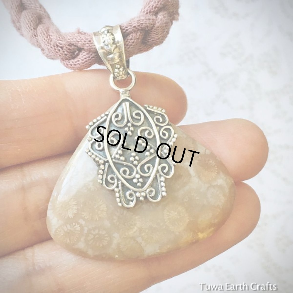 画像12: 1点物★高品質フォシルコーラル(インドネシア産)珊瑚化石ペンダントトップ★スターリングシルバー★フォッシルコーラル (12)