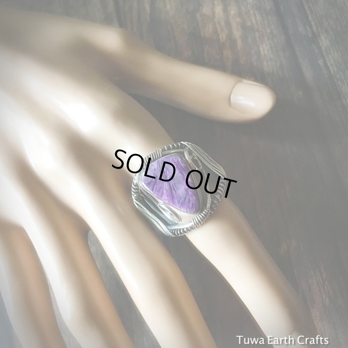 画像3: 1点物　高品質大ぶりチャロアイト（エンジェルシリカ）リング　指輪14号　スターリングシルバー　ワイヤーアート　天然石パワーストーンアクセサリー (3)