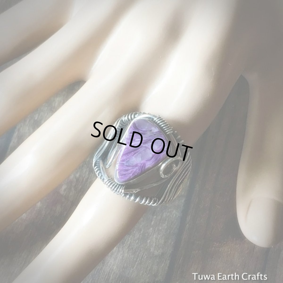 画像11: 1点物　高品質大ぶりチャロアイト（エンジェルシリカ）リング　指輪14号　スターリングシルバー　ワイヤーアート　天然石パワーストーンアクセサリー (11)