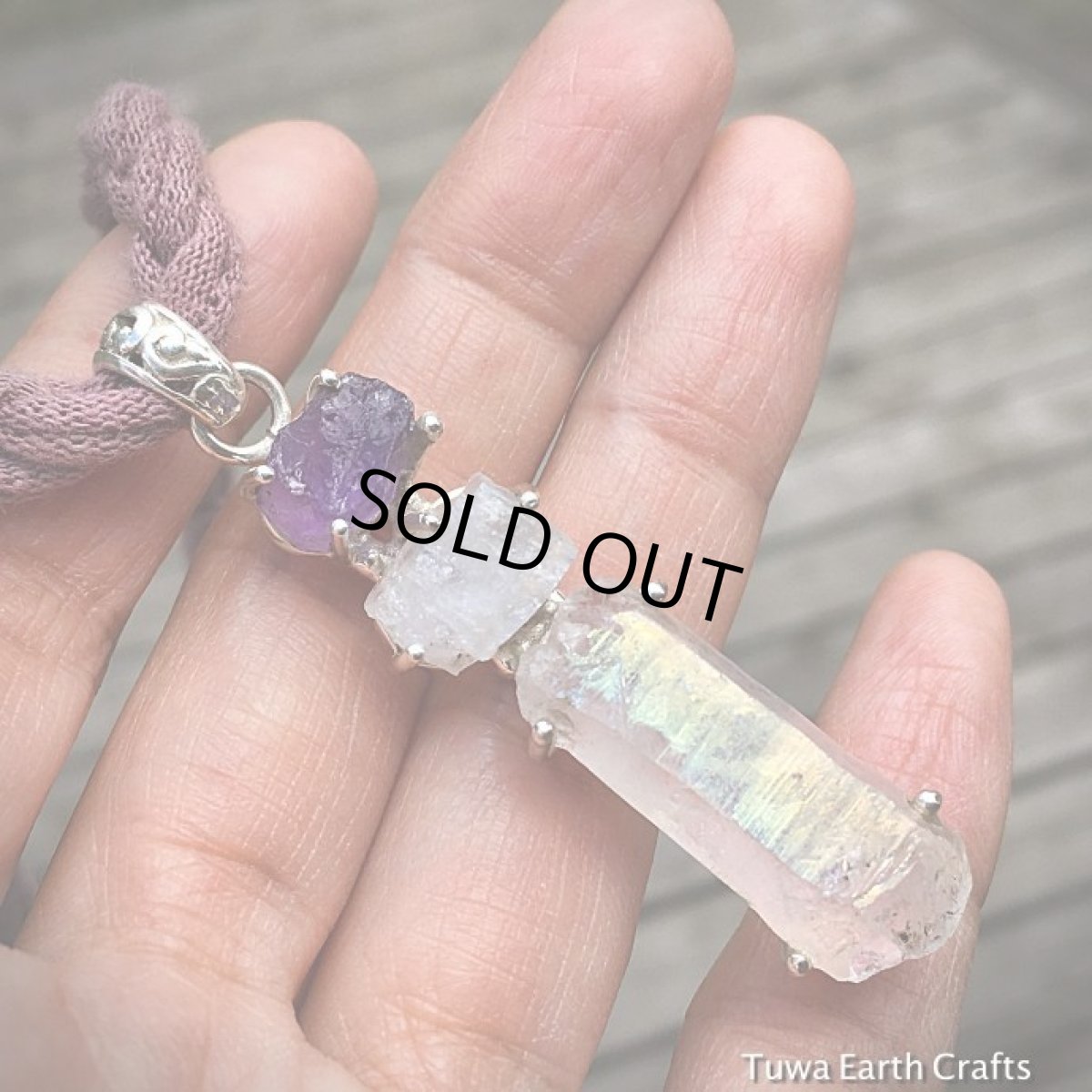 画像6: 1点物エンジェルオーラクォーツ/レインボーオーラ＆アメジスト＆ムーンストーン原石ペンダントトップ★スターリングシルバー天然石ヒーリングアクセサリー (6)