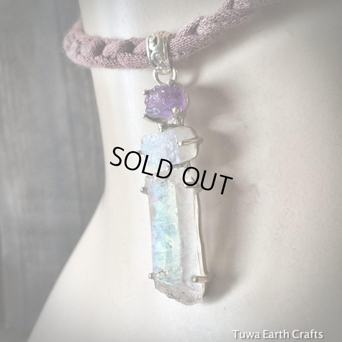 画像9: 1点物エンジェルオーラクォーツ/レインボーオーラ＆アメジスト＆ムーンストーン原石ペンダントトップ★スターリングシルバー天然石ヒーリングアクセサリー (9)