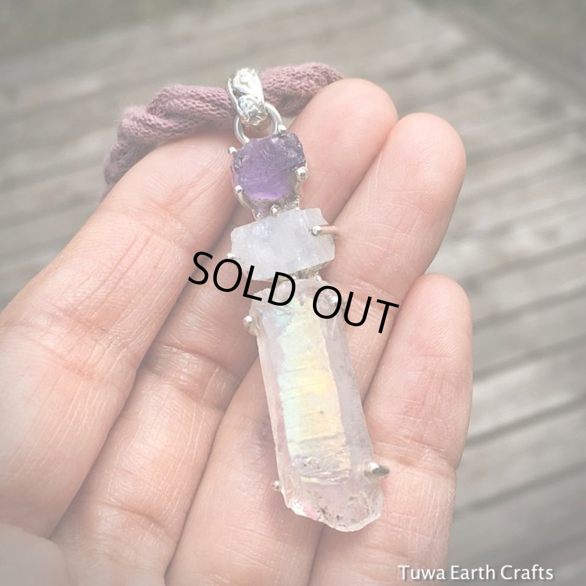 画像4: 1点物エンジェルオーラクォーツ/レインボーオーラ＆アメジスト＆ムーンストーン原石ペンダントトップ★スターリングシルバー天然石ヒーリングアクセサリー (4)