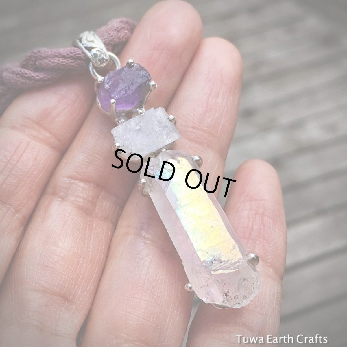 画像5: 1点物エンジェルオーラクォーツ/レインボーオーラ＆アメジスト＆ムーンストーン原石ペンダントトップ★スターリングシルバー天然石ヒーリングアクセサリー (5)