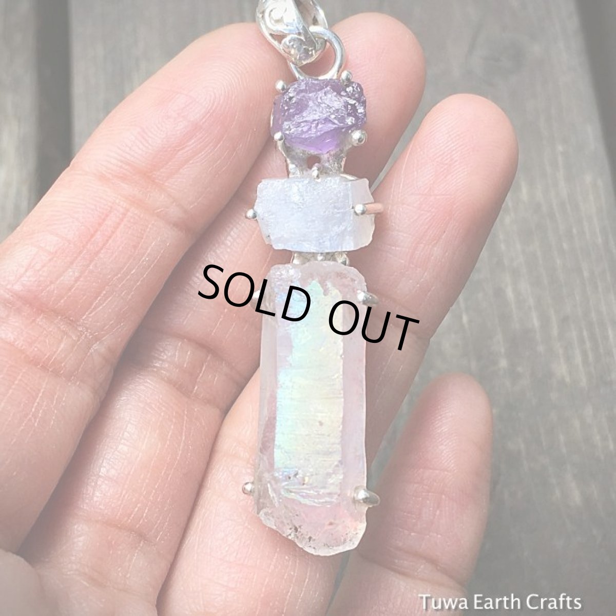 画像14: 1点物エンジェルオーラクォーツ/レインボーオーラ＆アメジスト＆ムーンストーン原石ペンダントトップ★スターリングシルバー天然石ヒーリングアクセサリー (14)