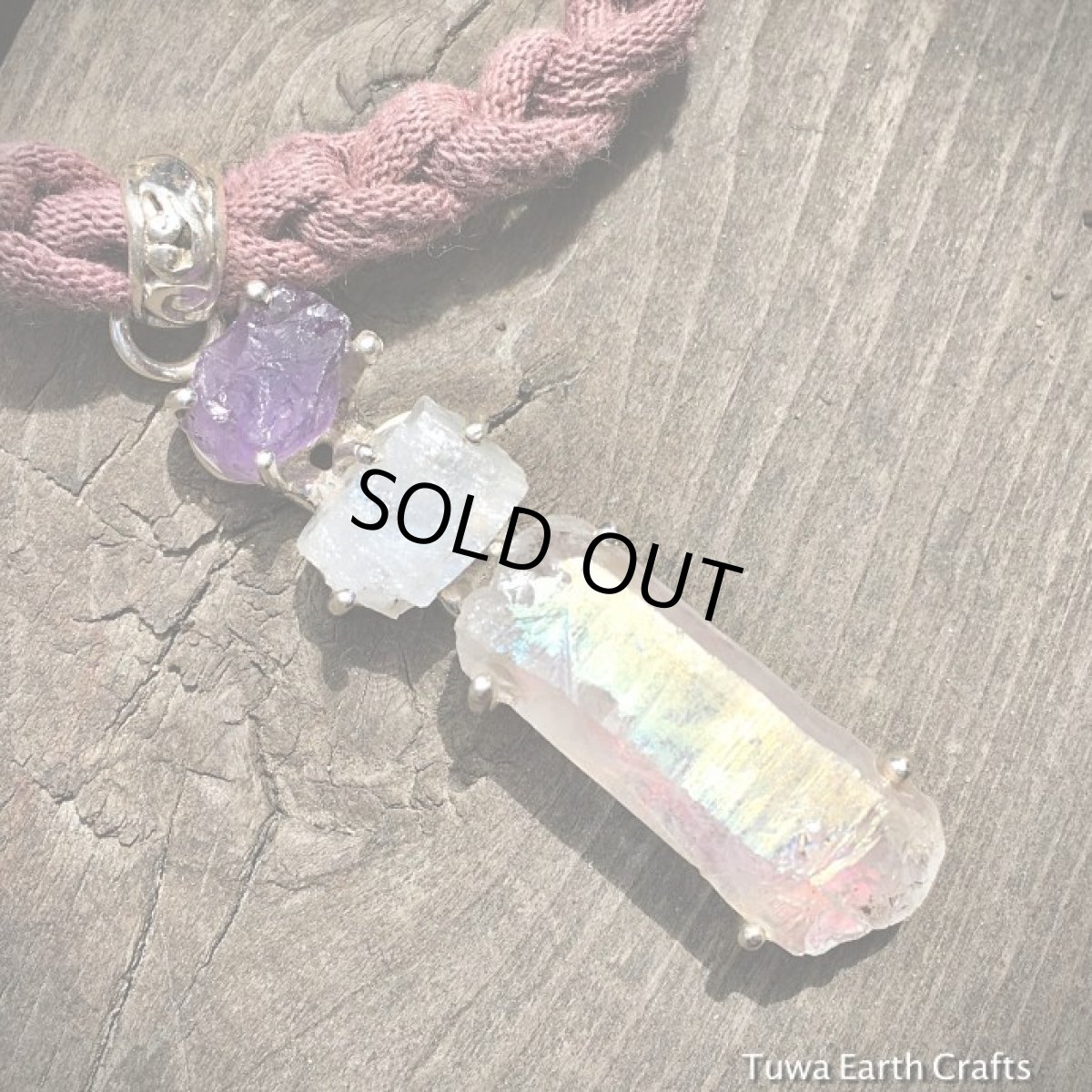 画像2: 1点物エンジェルオーラクォーツ/レインボーオーラ＆アメジスト＆ムーンストーン原石ペンダントトップ★スターリングシルバー天然石ヒーリングアクセサリー (2)