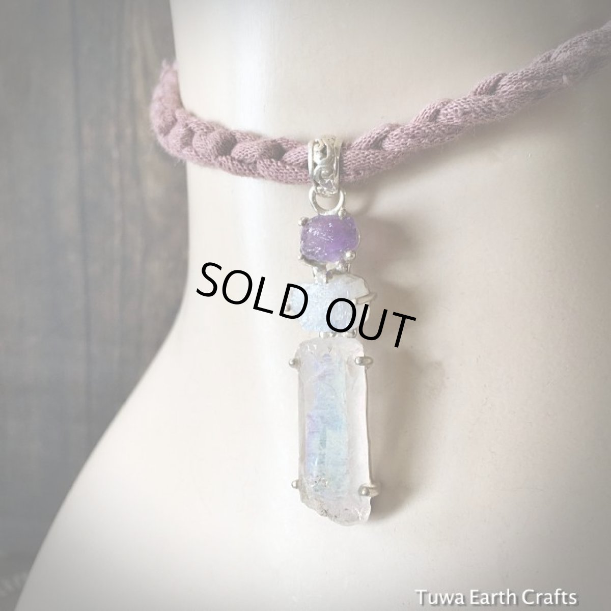 画像7: 1点物エンジェルオーラクォーツ/レインボーオーラ＆アメジスト＆ムーンストーン原石ペンダントトップ★スターリングシルバー天然石ヒーリングアクセサリー (7)