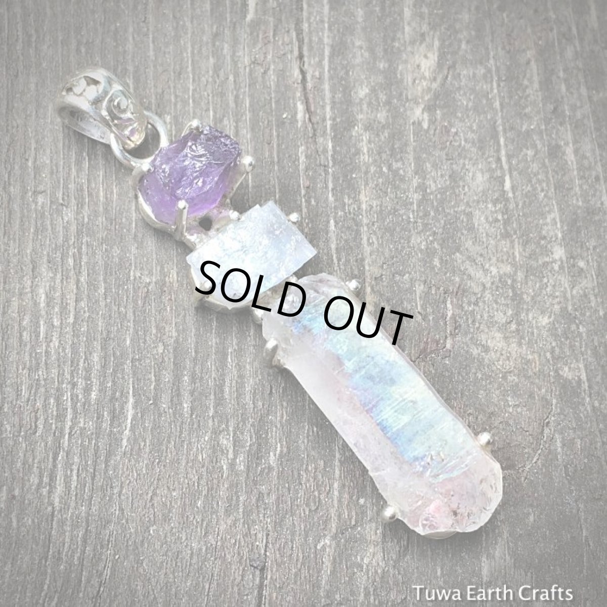 画像11: 1点物エンジェルオーラクォーツ/レインボーオーラ＆アメジスト＆ムーンストーン原石ペンダントトップ★スターリングシルバー天然石ヒーリングアクセサリー (11)