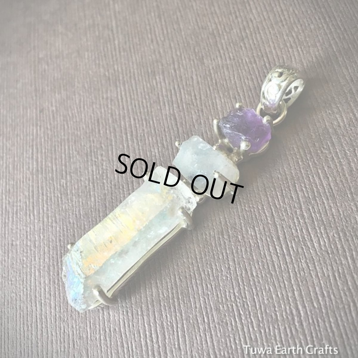 画像17: 1点物エンジェルオーラクォーツ/レインボーオーラ＆アメジスト＆ムーンストーン原石ペンダントトップ★スターリングシルバー天然石ヒーリングアクセサリー (17)