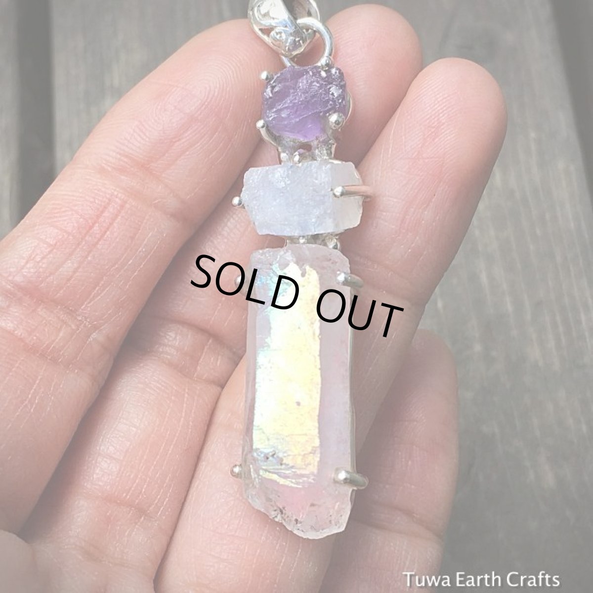 画像13: 1点物エンジェルオーラクォーツ/レインボーオーラ＆アメジスト＆ムーンストーン原石ペンダントトップ★スターリングシルバー天然石ヒーリングアクセサリー (13)