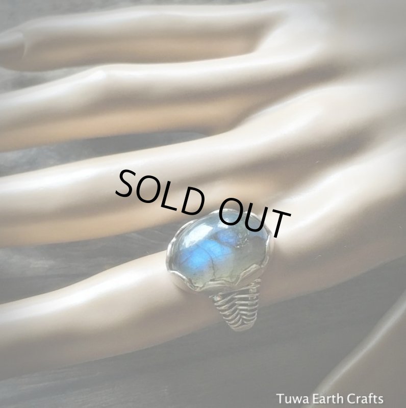 1点物 大ぶりラブラドライト シルバーリング ブルーシラー 指輪12号