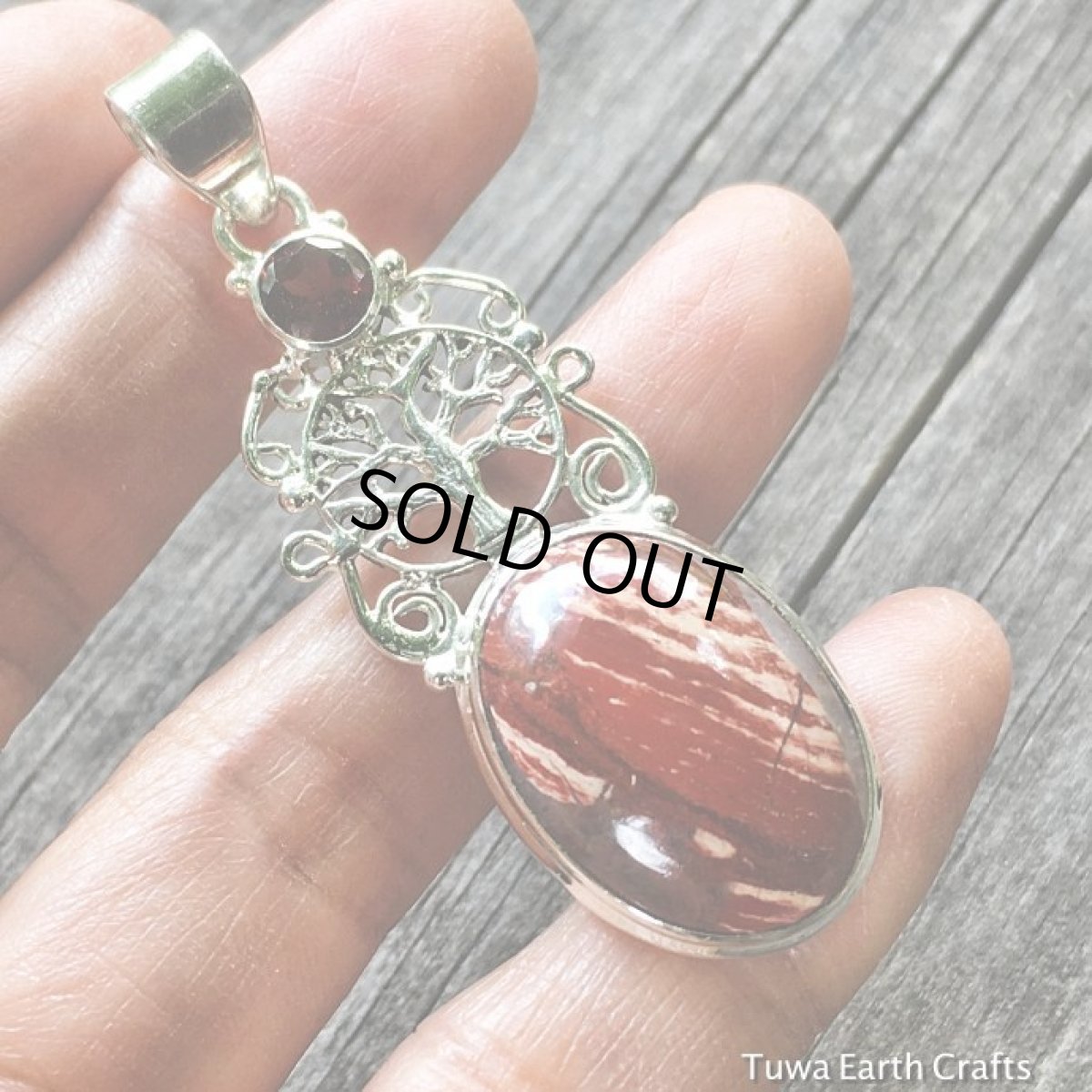 画像5: アウトレット３０％OFF♪【自然回帰の石】生命の樹デザイン♪ スネークスキンジャスパー1点物ペンダントトップwithガーネット★グラウンディング　天然石アクセサリー (5)