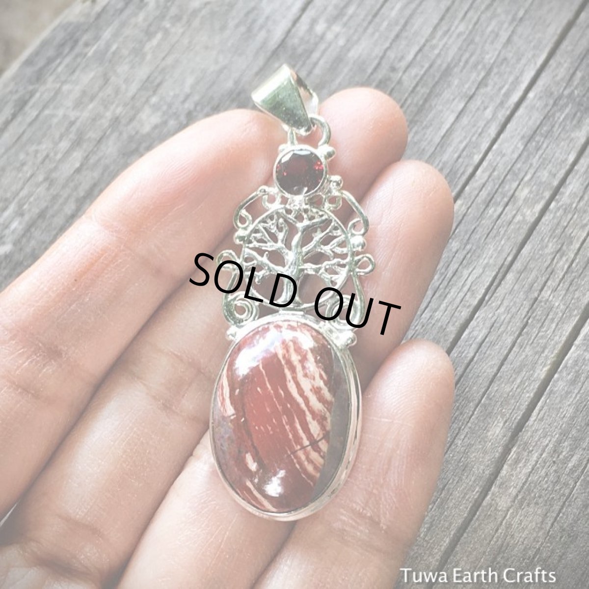 画像6: アウトレット３０％OFF♪【自然回帰の石】生命の樹デザイン♪ スネークスキンジャスパー1点物ペンダントトップwithガーネット★グラウンディング　天然石アクセサリー (6)