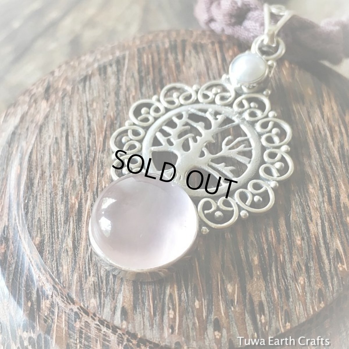 画像8: 1点物　生命の樹デザイン♪ 高品質まんまるローズクォーツ＆パール　ペンダントトップ★天然石パワーストーンアクセサリー★スターリングシルバー (8)