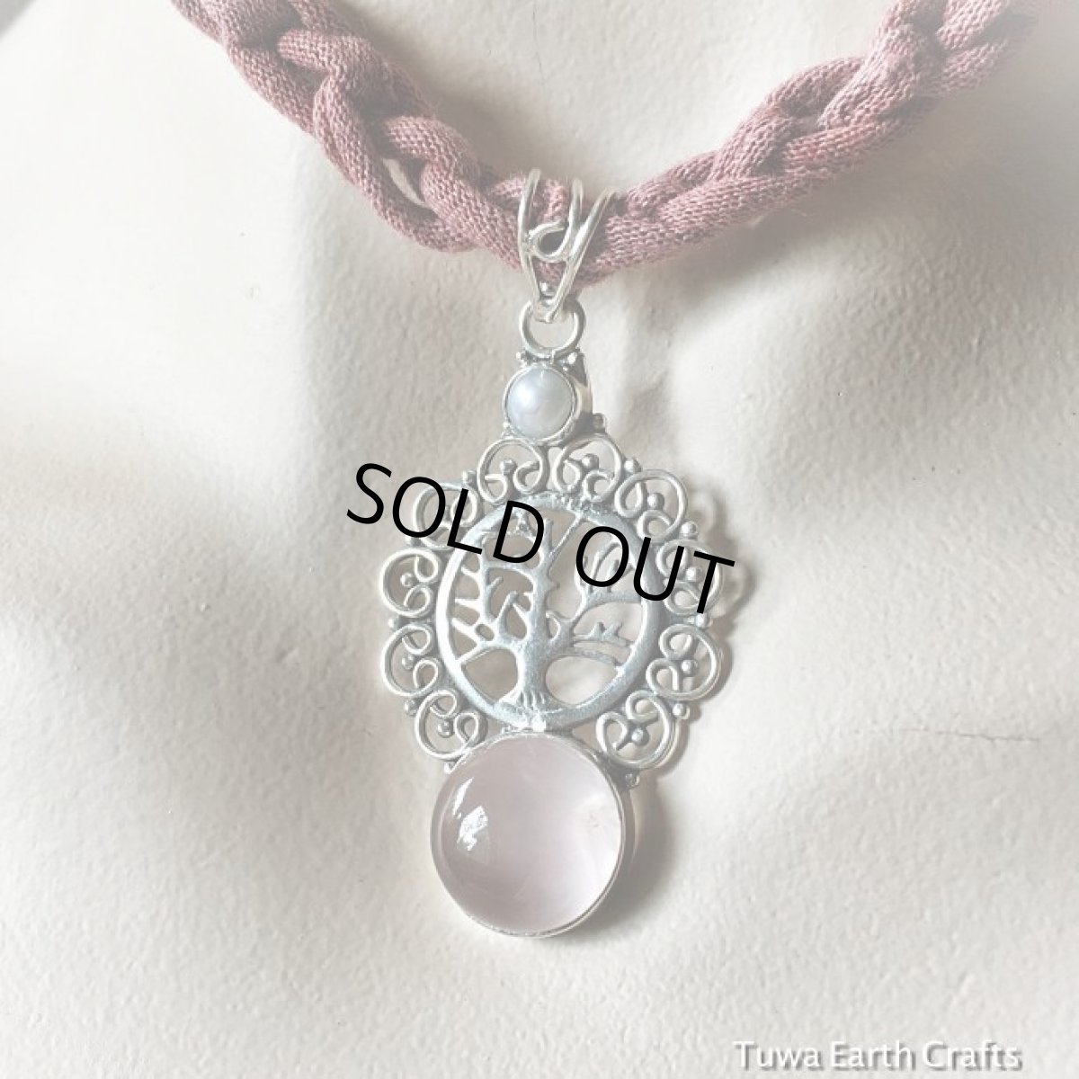 画像3: 1点物　生命の樹デザイン♪ 高品質まんまるローズクォーツ＆パール　ペンダントトップ★天然石パワーストーンアクセサリー★スターリングシルバー (3)