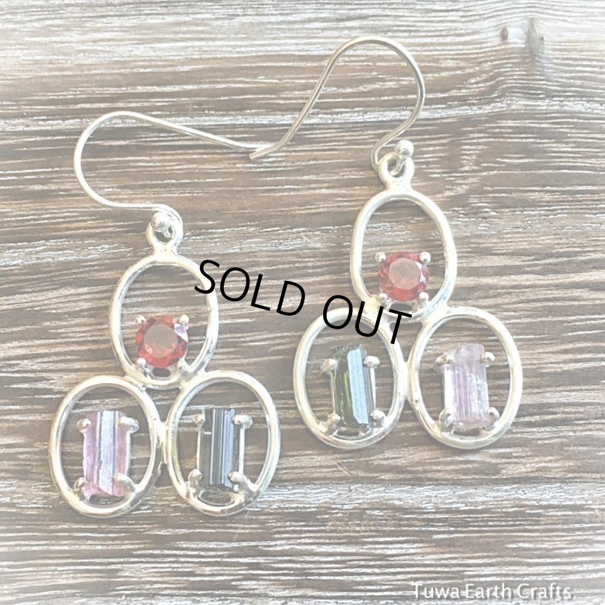 画像8: 高品質きらきらガーネット＆ピンク・グリーン　トルマリン原石 ピアス 1点物　スターリングシルバー　ヒーリングストーン  (8)