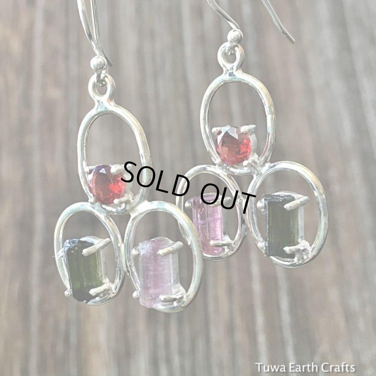 画像5: 高品質きらきらガーネット＆ピンク・グリーン　トルマリン原石 ピアス 1点物　スターリングシルバー　ヒーリングストーン  (5)