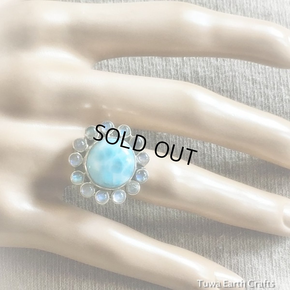 画像13: １点物　高品質　ラリマー＆レインボームーンストーン　リング　指輪13号★ヒーリングストーン  カリブ海三大宝石　アトランティスストーン　フラワーデザイン　天然石パワーストーン　アクセサリー (13)