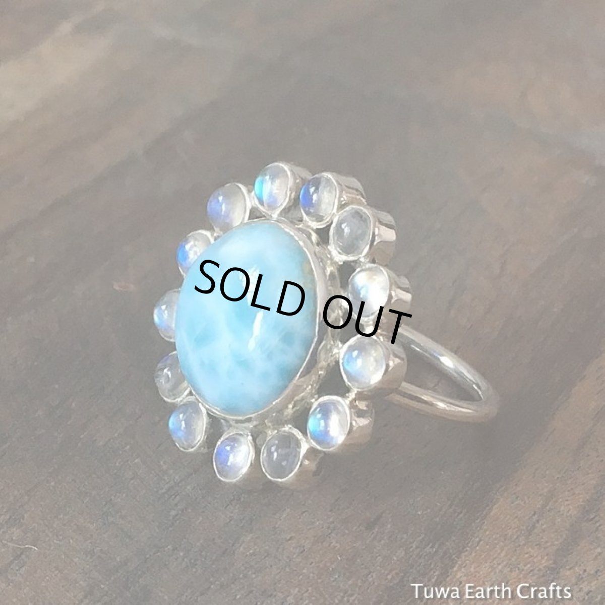 画像5: １点物　高品質　ラリマー＆レインボームーンストーン　リング　指輪13号★ヒーリングストーン  カリブ海三大宝石　アトランティスストーン　フラワーデザイン　天然石パワーストーン　アクセサリー (5)