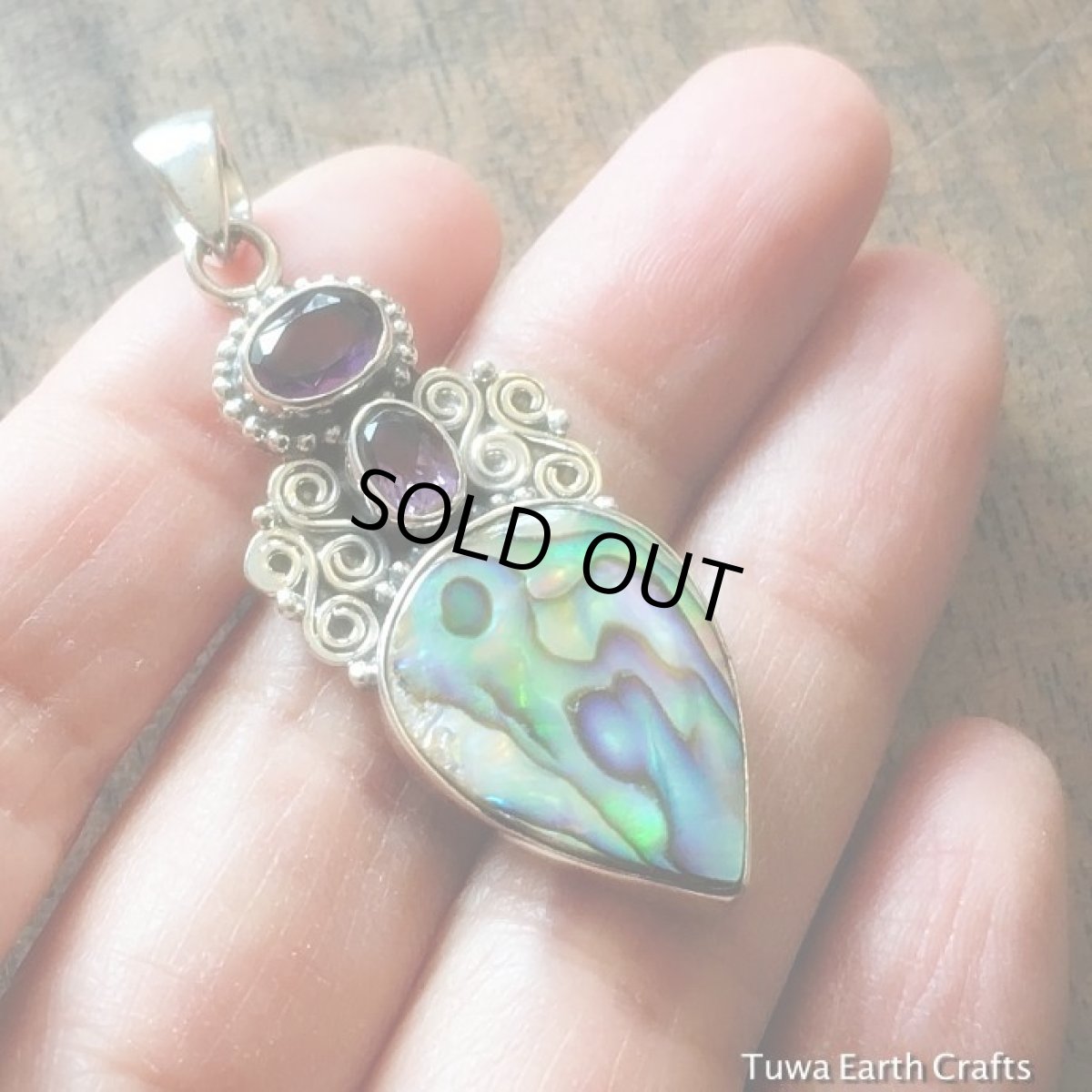 画像5: 1点物　高品質　精霊の宿る貝　アバロンシェル＆きらきらアメジスト　ペンダントトップ*パワーストーン*ネイティブアメリカン (5)