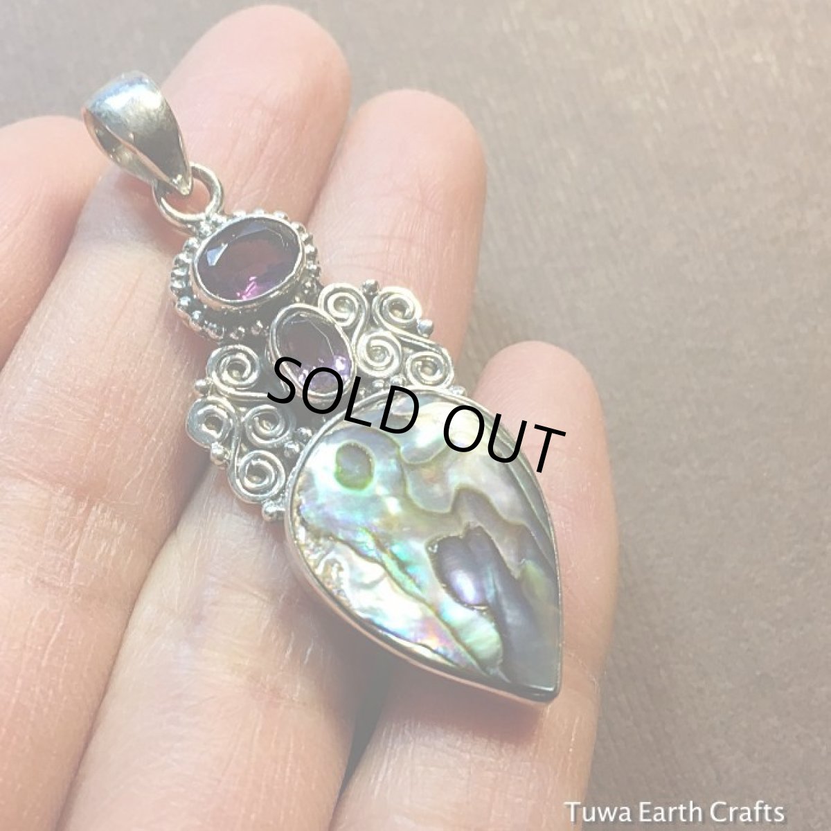 画像13: 1点物　高品質　精霊の宿る貝　アバロンシェル＆きらきらアメジスト　ペンダントトップ*パワーストーン*ネイティブアメリカン (13)