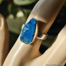 画像1: 1点物　高品質　ブルーアパタイト原石シルバーリング　指輪11号　ヒーリング天然石パワーストーンアクセサリー　ジュエリー (1)