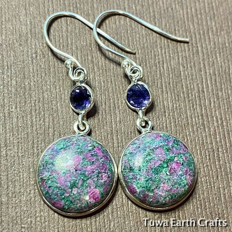 まんまる高品質ルビーインカイヤナイト＆宝石質アイオライト ピアス 1