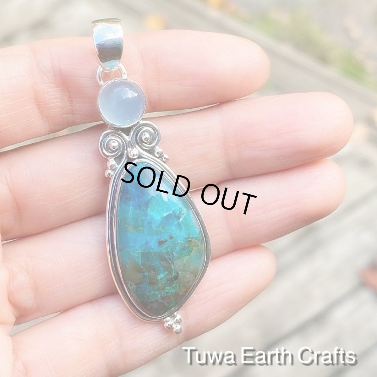 画像5: 【ヒーリング・開運】全長5.7cm大ぶり高品質クリソコラ＆アクアカルセドニー ペンダントトップ★クリソコーラ　ネイティブアメリカン　ジュエリー　お守りパワーストーン天然石アクセサリー (5)