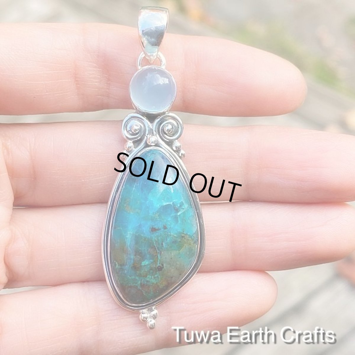 画像4: 【ヒーリング・開運】全長5.7cm大ぶり高品質クリソコラ＆アクアカルセドニー ペンダントトップ★クリソコーラ　ネイティブアメリカン　ジュエリー　お守りパワーストーン天然石アクセサリー (4)