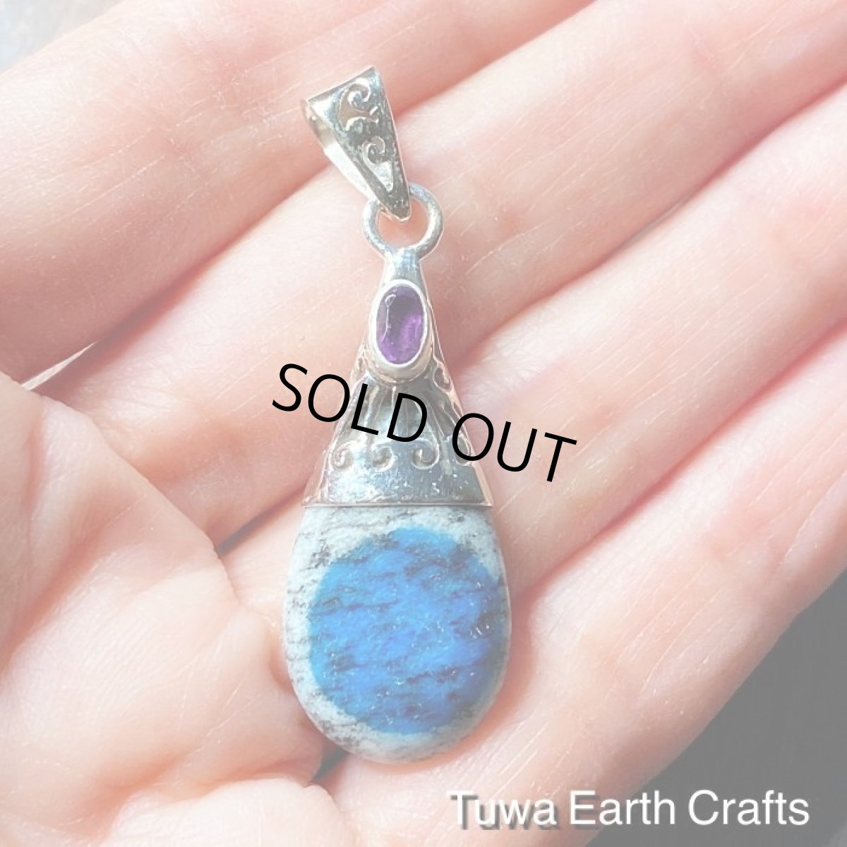 画像8: 【ヒーリング・グラウンディング】1点物　高品質Ｋ２ストーン（K2ブルー・アズライトイングラナイト）＆アメジスト ペンダントトップ★天然石パワーストーン　ヒーリングクリスタル　お守りアクセサリー (8)
