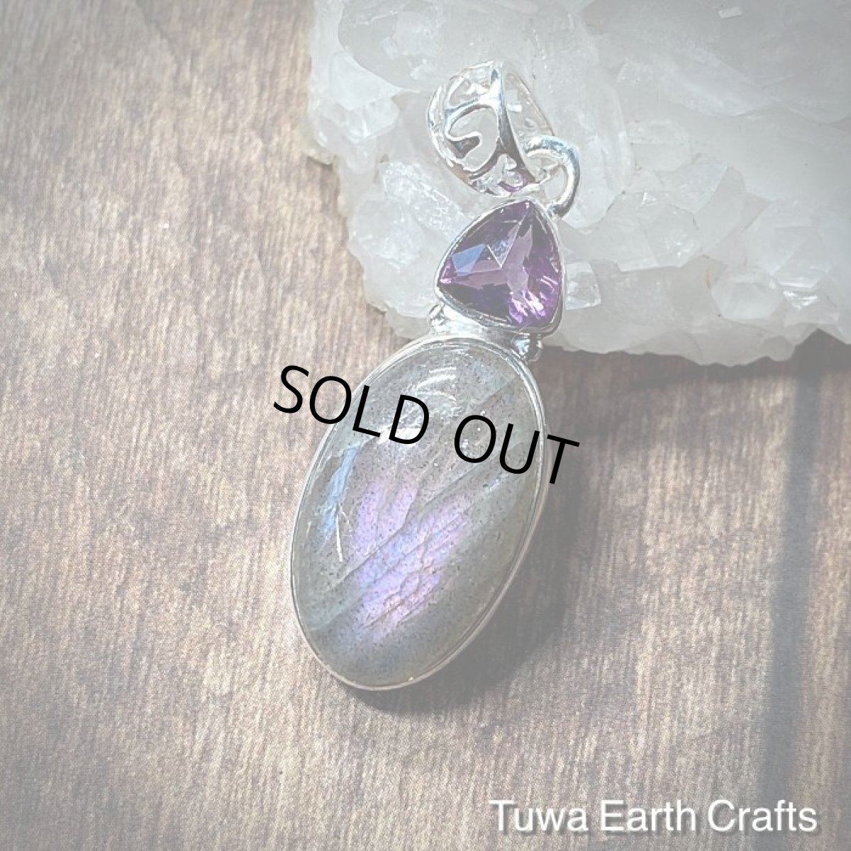 画像5: レア1点物♪ ピンク ラブラドライト&宝石質アメジスト ペンダントトップ★天然石パワーストーンアクセサリー ヒーリングストーン お守りジュエリー (5)