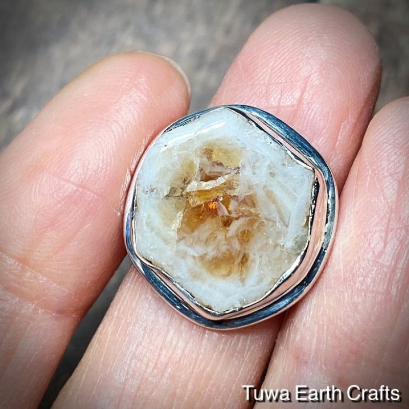 積極性・財運UP】1点物 大ぶり天然シトリン原石リング指輪 14号