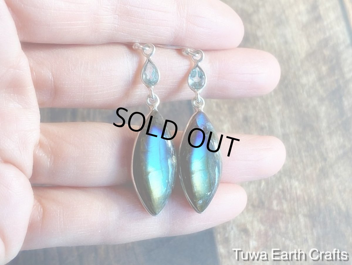 画像11: 虹入り🌈✨【夢の実現をサポート】オーロラ色  高品質 ブルーラブラドライト＆宝石質ブルートパーズ ピアス★天然石アクセサリー ヒーリングストーンお守りジュエリー (11)